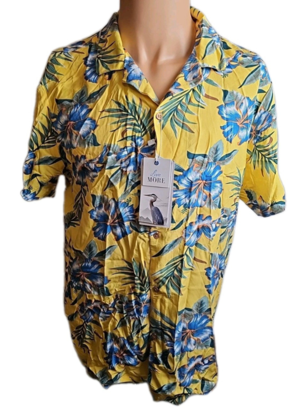 Denim & Flower Hawaiian Tropical Men's Shirt Yellow Size Large New With Tags